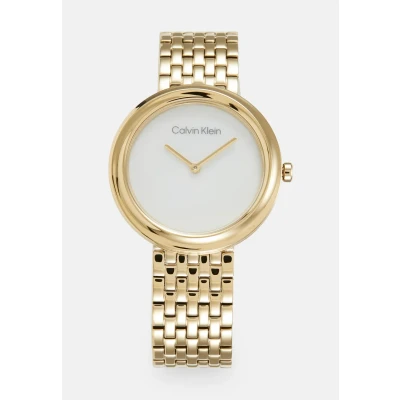 Abbildung von Calvin Klein Analog Quarzuhr für Damen Kollektion Twisted Bezel mit Goldfarben Edelstahlarmband 25200321
