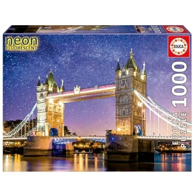 Abbildung von Educa Puzzle von 1000 Teilen für Erwachsene die Benutzeroberfläche scheint in Dunkelheit Tower Bridge, London &#039;neon&#039;. Beinhaltet puzzlekleber FixPuzzle. Seit 14 Jahren (19930)
