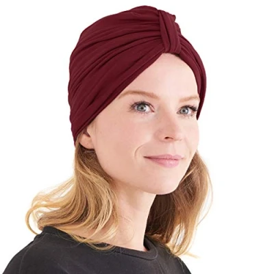 Abbildung von CHARM Frauen Chunky Turban Stirnband Kopftuch Winter Head Wrap Chemo Hut Naturhaar Maroon