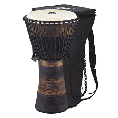 Abbildung von Meinl Percussion Earth Rhythm Djembe Mittelgroße Handtrommel Inklusive Tasche Durchmesser 10 Zoll Mahagoni, Mehrfarbig (ADJ3 M+BAG)