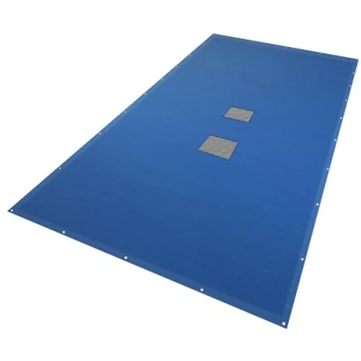 Abbildung von VOUNOT Poolabdeckung rechteckig, Pool Abdeckplane aus Polyethylen 160 g/m² mit Abflussnetz, Doppelte Poolplane Wasserdicht Schimmelresistent Reißfest Aluminiumösen 4X9m