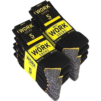 Abbildung von Brubaker 10 Paar Herren Arbeitssocken Work Socken für optimalen Halt auf der Arbeit Robuste Funktionssocken aus Baumwolle Verstärkter Fersen und Zehenbereich Schwarz Grau Gelb Größe 39 42