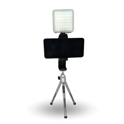 Abbildung von TronicXL Mini Smartphone Stativ mit Licht Influencer Tripod drehbar LED Lampe + Erweiterung für Blitzschuh Halterung Ständer Handy klein Foto Video höhenverstellbar