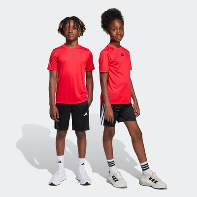 Abbildung von adidas Performance Train Essentials 3 Stripes Junior Unisex SET Sport Tshirt für Kinder, Größe: 116, Pure ruby/black
