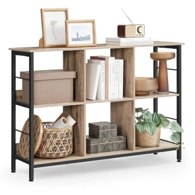 Abbildung von VASAGLE Regal mit 2 Ebenen, Bücherregal, Standregal 6 Fächern, für Wohnzimmer, Schlafzimmer, Arbeitszimmer, Küche, 33 x 120 80 cm, kamelbraun tintenschwarz LLS104B50