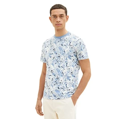 Abbildung von TOM TAILOR Herren 1035629 T Shirt, 31274 Blue Offwhite Big Leaf Design, XXL