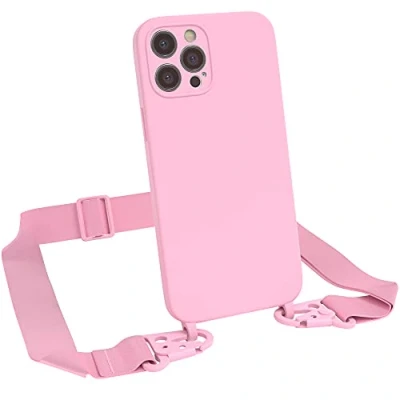 Abbildung von EAZY CASE Premium Silikon 2 in 1 Handykette kompatibel mit iPhone 12 Pro Max Handyhülle Umhängeband, Handykordel Silikonhülle, Hülle Band, Kette für Smartphone, Pink