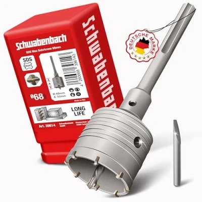 Abbildung von SDS Max Bohrkrone 68 mm Zentrierbohrer Hammerschlagfest Steckdose für Mauerwerk und Beton (68mm)