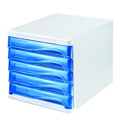 Abbildung von Helit Schubladenbox 5 Schübe blau transluzent/lichtgrau