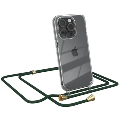Abbildung von EAZY CASE Handykette kompatibel mit iPhone 15 Pro Handyhülle Umhängeband, Handykordel Schutzhülle, Silikonhülle, Hülle Band, Stylische Kette für Smartphone, Grün