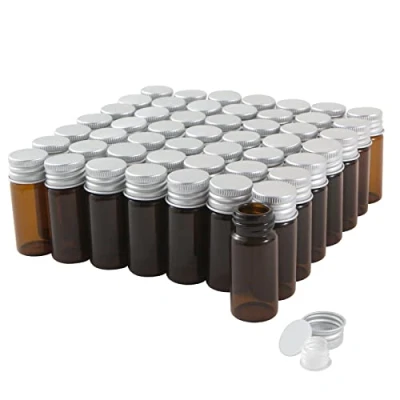 Abbildung von 10ml Bernstein Glasfläschchen mit Schraubverschluss und Kunststoffstopfen, Braun Kleine Glasflaschen Auslaufsichere Glas Fläschchen für Flüssigkeit Pulver Proben kleinen Gegenständen, 50 Stück