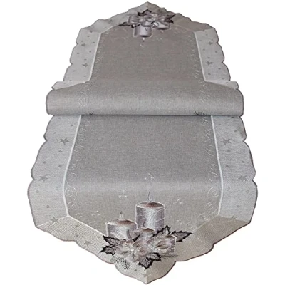 Abbildung von matches21 Tischläufer Olivia Kerzen Advent Stick Heimtextilien Mitteldecke grau Silber Poly 1 STK 40x140 cm