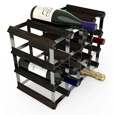 Abbildung von RTA Weinregal aus Holz, für Schränke und Arbeitsplatten, hochwertiger FSC Kiefernholz, komplett montiert, Wein Champagner, hergestellt in Großbritannien (16 Flaschen) (schwarze Kiefer)