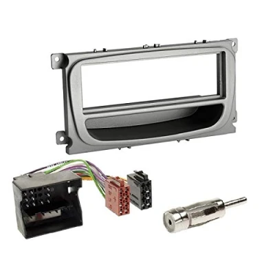 Abbildung von 1 Din Radio Einbauset Blende Radioanschlusskabel Antennenadapter für Ford Focus (DA3) 2007 2010 Silber