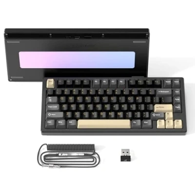 Abbildung von ATTACK SHARK X75 VIA QMK Vollaluminium Kabellose Mechanische Gaming Tastatur, BT/2.4GHz/USB C Kabel, Hot Swap Vorgeölte Lineare Schalter RGB, 75% QWERTY Layout Mit Fünfschichtiger Polsterung Schwarz