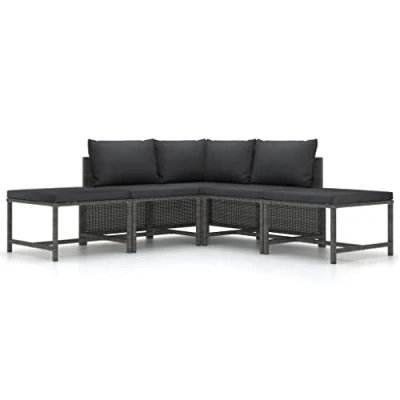 Abbildung von vidaXL Gartenmöbel 5 TLG. mit Auflagen Mittelsofa Ecksofa Fußhocker Sofa Lounge Gartenset Gartensofa Garten Garnitur Sitzgruppe Grau Poly Rattan