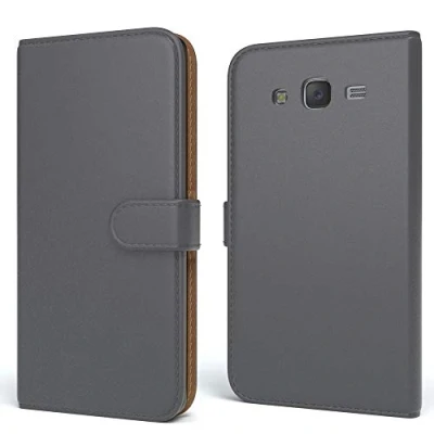 Abbildung von EAZY CASE Tasche kompatibel mit Samsung Galaxy J5 (2015) Schutzhülle Standfunktion Klapphülle Bookstyle, Handytasche Handyhülle Magnetverschluss und Kartenfach, Kunstleder, Anthrazit