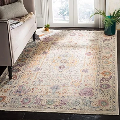 Abbildung von SAFAVIEH Traditionell Teppich für Wohnzimmer, Esszimmer, Schlafzimmer Illusion Collection, Kurzer Flor, Creme und Lila, 91 X 152 cm
