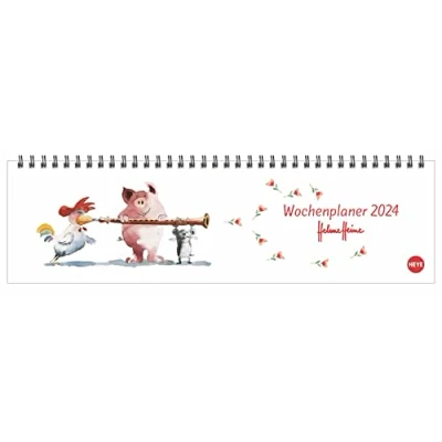 Abbildung von Helme Heine Wochenquerplaner 2024. Praktischer Tischquerkalender mit Spiralbindung. Liebevoll illustrierter Tisch Kalender von den drei Freunden (Helme Kalender)