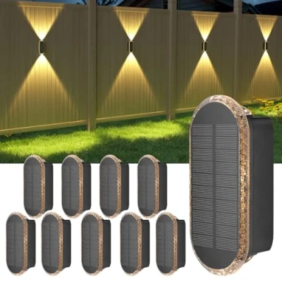 Abbildung von ELLASAY Solar Wandleuchte Aussen,Solarlampen Up and Down Leuchten für Außen IP65 Wasserdicht,3 Farben Heller Solarleuchten Garten Kabellos Hof Pools Haus Deck Porch Zaun 10 Pack