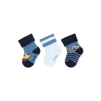 Abbildung von Sterntaler Baby Socken 3er Pack Bagger für Jungen Babysocken mit Umschlag und Motiven Babys im Set leicht, flexibel strapazierfähig marine, 14