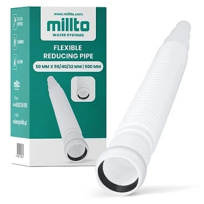 Abbildung von Millto™ Flexibles Rohr Reduzierstück 50 x 50/40/32 mm 500 Abflussrohr mit Muffe Abwassersystem Kanalsystem Abgang Waschtisch Verstellbares Abflussverbindungsstück Abflusssysteme