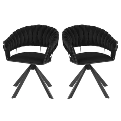 Abbildung von Lestarain Esszimmerstühle drehbar 2er Set, Drehstuhl Esszimmer, Küchenstuhl mit geflochtener Rückenlehne, Polsterstuhl, Design Stuhl, Samtbezug Metallgestell, Schwarz