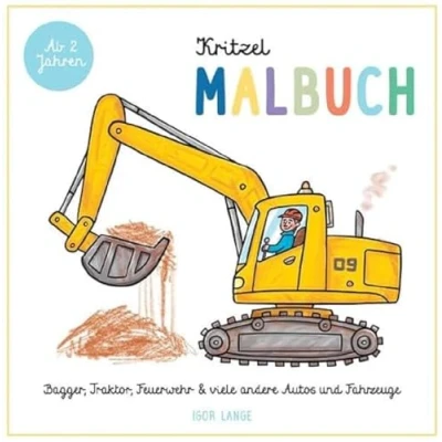 Abbildung von Kritzel Malbuch: Bagger, Traktor, Feuerwehr und viele andere Autos Fahrzeuge ab 2 Jahre