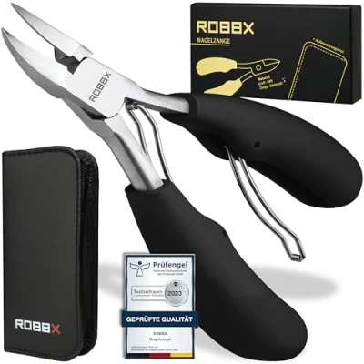 Abbildung von ROBBX® Profi Nagelzange für starke Fußnägel und Fingernägel Weicher Griff Inklusive stabilem Lederetui Nagelschere dicke Nägel