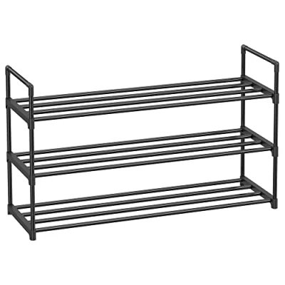 Abbildung von SONGMICS Schuhregal 3 Ebenen, 2er Set, Schuhständer Metall, Schuhaufbewahrung, Schuh Organizer für 12 15 Paar Schuhe, stapelbar, Flur Wohnzimmer Schlafzimmer, 30 x 92 54 cm, schwarz LSA06BK
