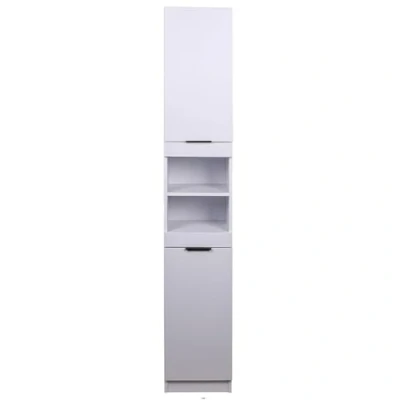 Abbildung von Shally Dogan Hocher, platzsparender Säulenschrank, 2 Türen und Regale, schmaler freistehender Schrank, Mehrzweckschrank, Wohnzimmer, Badezimmer, Küche, Bücherregal, Büro (weiß)