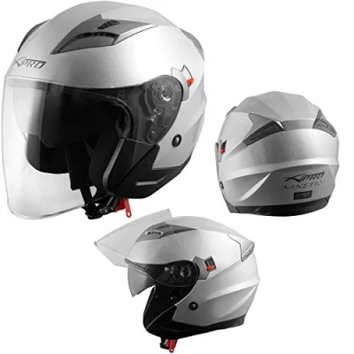 Abbildung von Motorradhelm Helm Sturzhelm Jethelm Roller Innensonnenblende Visier Silber XL