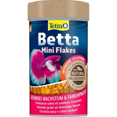 Abbildung von Tetra Betta Flakes Fischfutter in Flockenform, speziell entwickelt für Kampffische und andere Labyrinthfische, 100 ml Dose