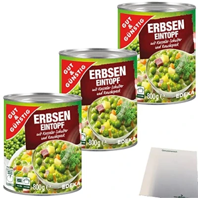 Abbildung von Gut&amp;Günstig Erbseneintopf mit Kasseler und Rauchspeck 3er Pack (3x800g) + usy Block