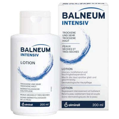 Abbildung von Balneum intensiv Lotion, für trockene, sehr trockene und gereizte Haut, rückfettend, feuchtigkeitsspendend, hoher Lipidgehalt, mit dermatologisch ausgewählten Inhaltsstoffen, 200 ml