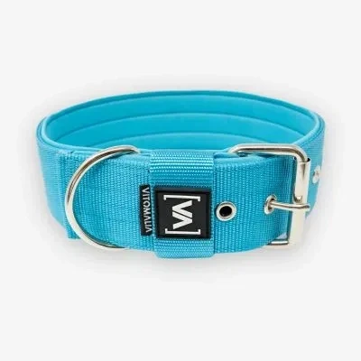 Abbildung von VITOMALIA® 5cm Breites Hundehalsband mit abstehender Neopren Innenfütterung für Hunde, Silberfarbende Edelstahl Dornschnalle, große Hunde (5cm/XL = 50cm 60cm, Türkis)