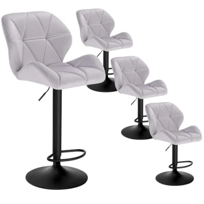 Abbildung von WOLTU Barhocker 4er Set Barstuhl Tresenhocker Bistrohocker Designer Hocker mit Rückenlehne, höhenverstellbar, drehbar, Samt Stahl, Hellgrau BH139hgr 4