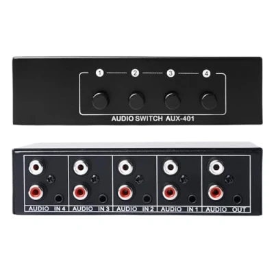 Abbildung von Aux Audio Switcher, Video Splitter 4 In 1 Out, Auswahlbox, Bidirektionaler Umschalter 3,5 Mm + RCA L/R, Passiv Switcher Für Kopfhörer Telefon Soundsystem