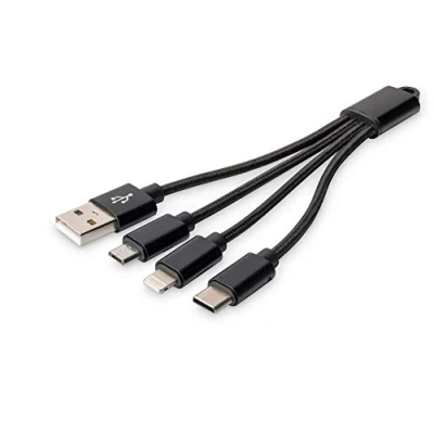 Abbildung von DIGITUS USB Ladekabel 0.15 m A (St) zu Lightning (St), Micro B C Blister Schwarz