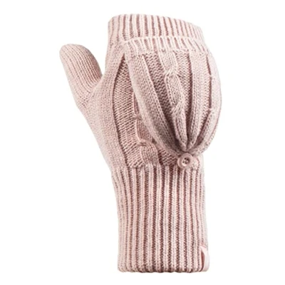 Abbildung von HEAT HOLDERS Damen Thermo Fingerlose Handschuhe mit Fäustlinge Kappe Winter Plüsch Fleecefutter (Einheitsgröße, Dusky Rosa)