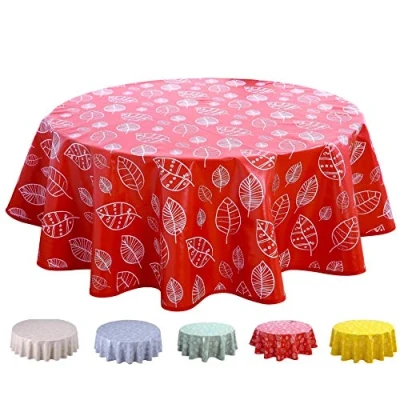 Abbildung von Home Direct Wachstuch Tischdecke Abwaschbar Rund 140cm Blätter Rot
