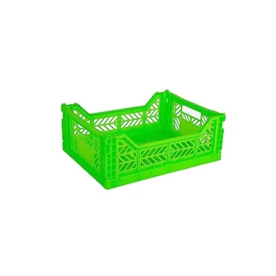 Abbildung von Ay Kasa Klappkiste, stabile Faltkiste aus Kunststoff, stapelbar, Neon Green, Midi (40x30x14cm)