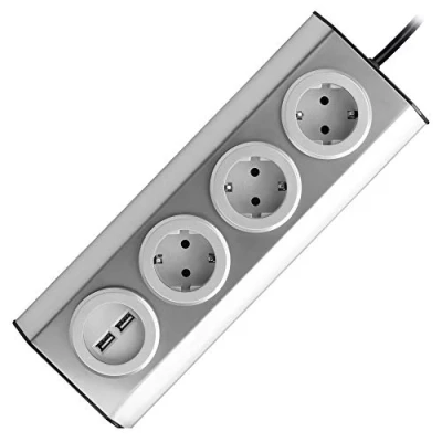Abbildung von ORNO FS 4(GS) Ecksteckdose 3 Fach mit 2X USB, 45 Aufbau Montage, Ideal für Küche, Büro und Arbeitsplatte, 3680W 16A (3 Fächer + Kabel 2xUSB)