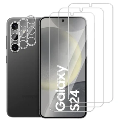 Abbildung von Dlxiks 3+3 Stück, Panzer Schutz Glas für Samsung Galaxy S24 5G, 3 Stück Schutzfolie Mit Kameraschutz, 9H Härte, Anti Kratzen, HD Klar Displayschutzfolie 5G