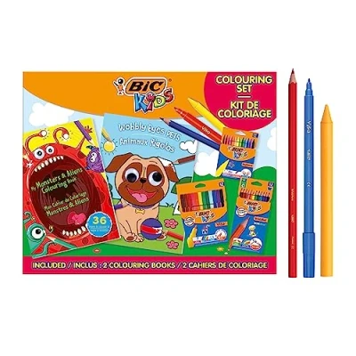Abbildung von BIC Kids Stifte Set Monster &amp; Aliens, Kreativ für Kinder: 12 Buntstifte, Filzstifte, Wachsmalkreiden und 2 Malbücher