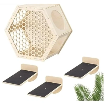 Abbildung von Navaris Katzen Wandregal Kletterwand 4er Set Katzenkletterregale wandmontiert
