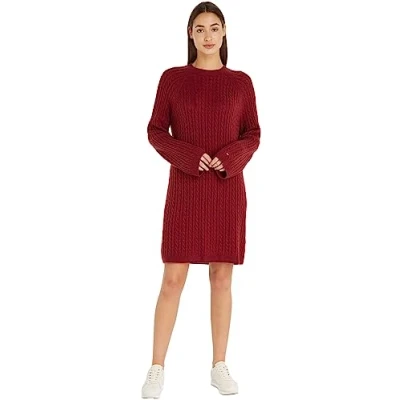 Abbildung von Tommy Hilfiger SOFT AO Cable CNK Strickkleid, Damen, Größe: Medium, Rouge