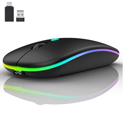 Abbildung von LEAPEST Bluetooth Maus kabellos (Bluetooth 5.0 + USB 2,4 GHz) Wiederaufladbare Optische Office Funk Maus, für MacBook Air Pro,iPad,Mac,PC,Computer,Laptop,Desktop (Schwarz)