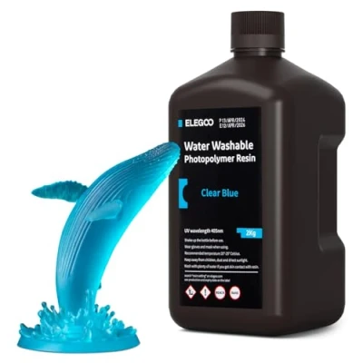 Abbildung von ELEGOO Resin Wasser Abwaschbar 2kg Transparent Blau, 405nm LCD UV Härtung 3D Drucker Water Washable für MSLA/LCD/DLP