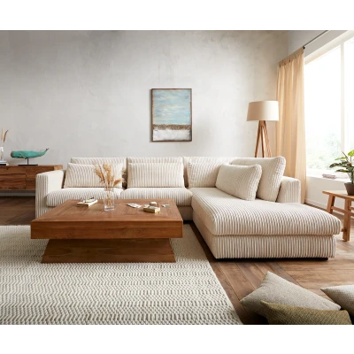 Abbildung von Ecksofa Isla 330x225 cm Cord Beige Ottomane rechts
